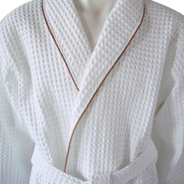 Waffle Bathrobe on Mannequin with Brown Trim